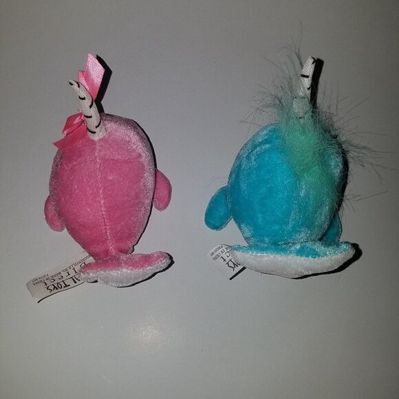 2 Narwhal Plush Lot Blue Pink Ocean Stuffed Animal Lot Ideal Toy Direct Small 4" - Picture 4 of 9